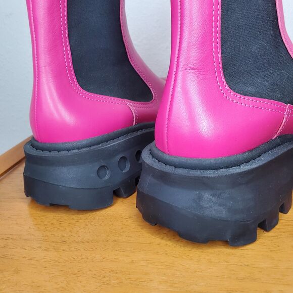 SIMON MILLER Pink Scrambler Boots Pull On Leather Combat Goring Lug Sole SZ 5/35 - Picture 10 of 11
